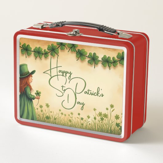 聖パトリックの日娘とシャムロック メタルランチボックス (正面)
