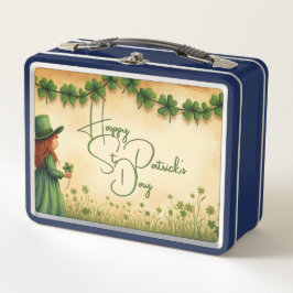 聖パトリックの日娘とシャムロック メタルランチボックス