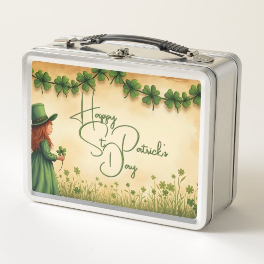 聖パトリックの日娘とシャムロック メタルランチボックス (正面)