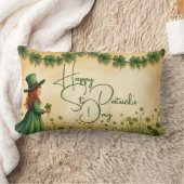 聖パトリックの日娘とシャムロック ランバークッション (ブランケット)