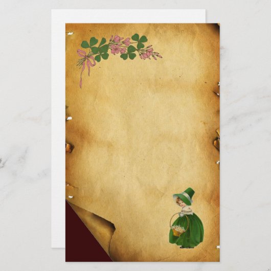 聖パトリックの日 – アイルランドの少女とシャムロック 便箋 (正面/裏面)