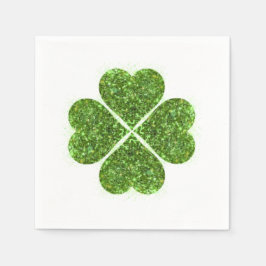 聖パトリックの日、アイルランドの緑のキラキラ輝くクローバー スタンダードカクテルナプキン