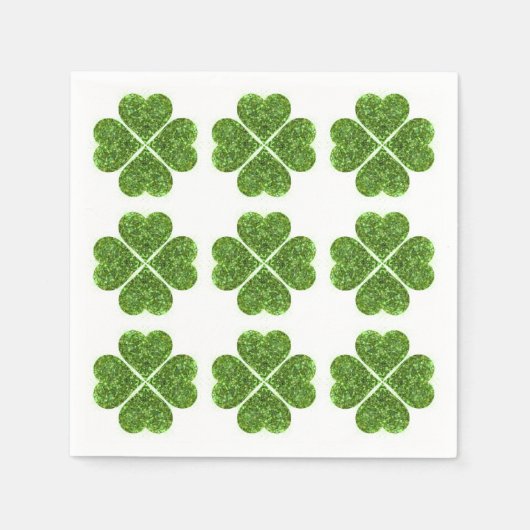 聖パトリックの日、アイルランドの緑のキラキラ輝くクローバー スタンダードカクテルナプキン (正面)