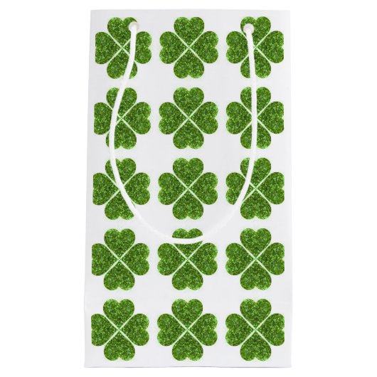 聖パトリックの日、アイルランドの緑のキラキラ輝くクローバー スモールペーパーバッグ (正面)