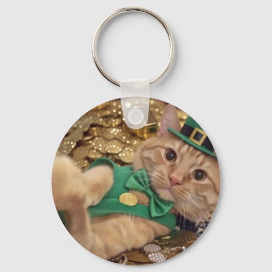 聖パトリックの日 レプラコーン 猫 キーチェーン (正面)