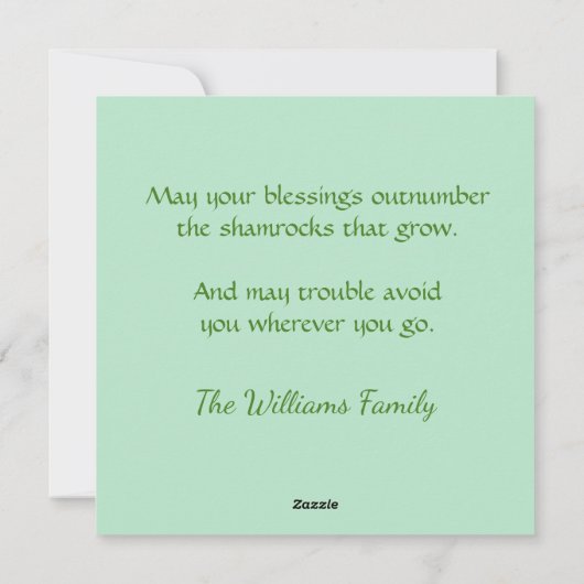 聖パトリックの日、金ゴールドアクセントとシャムロック シーズンカード (裏面)