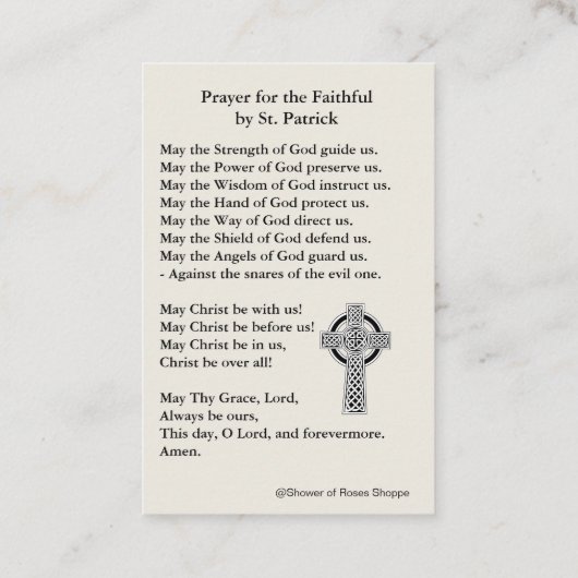 聖パトリックの聖なるカードと美しい祈りの言葉 名刺 (裏面)