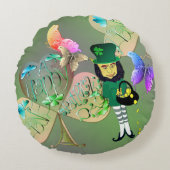 「聖パトリックの誕生日おめでとう!」 レプレシャン ラウンドクッション (正面)