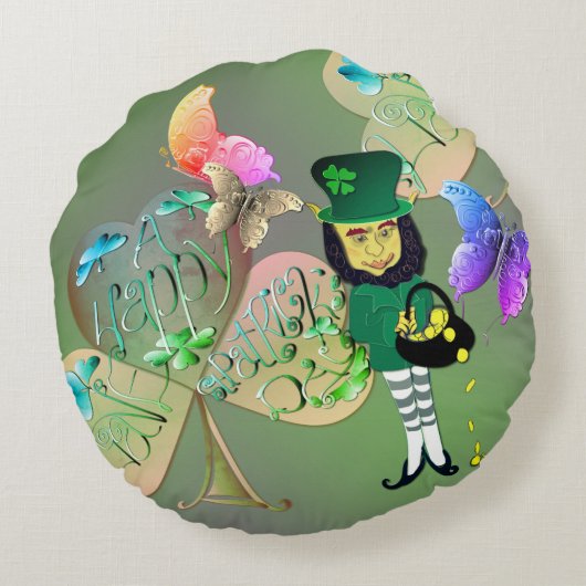 「聖パトリックの誕生日おめでとう!」 レプレシャン ラウンドクッション (裏面)