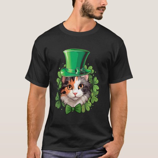 聖パトリックの面白い三毛猫 Tシャツ (正面)