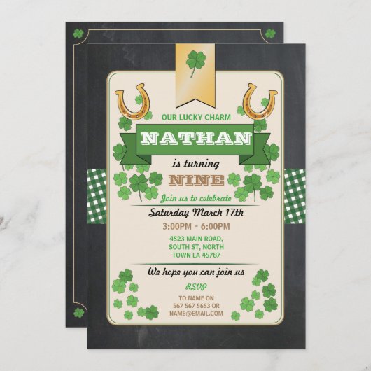 聖パトリックスデイバースデーパーティー招待状任意の年齢9th 招待状 (正面/裏面)