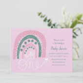 聖パトリックス幸運の最初の誕生日の手の描画レインボー 招待状 (スタンド正面)