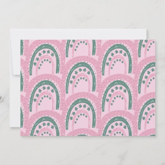 聖パトリックス幸運の最初の誕生日の手の描画レインボー 招待状 (裏面)