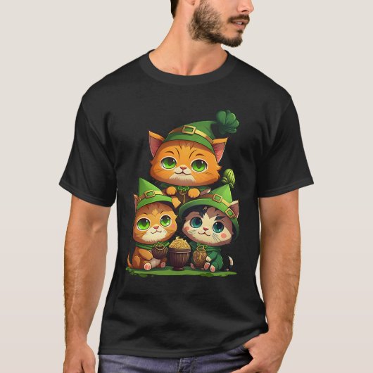 聖パトリックデーの猫の妖精 Tシャツ (正面)