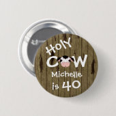 聖パーソナライズされた牛の40歳の誕生日ボタン 缶バッジ (正面&裏面)