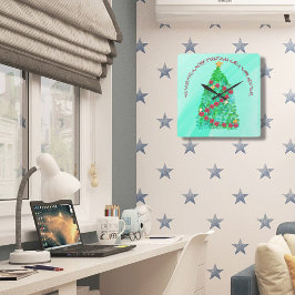 聖パーソナライズされた降誕祭お目出度う スクエア壁時計