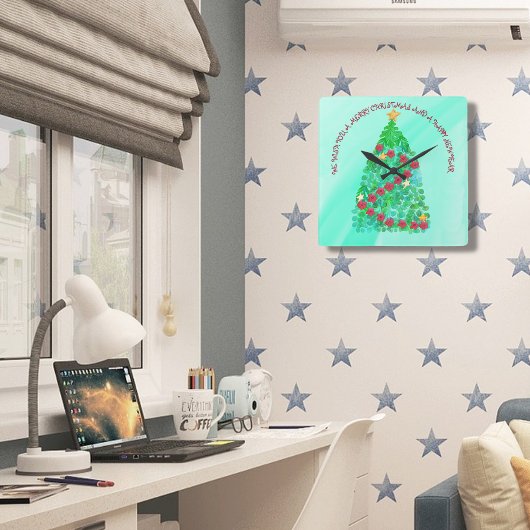 聖パーソナライズされた降誕祭お目出度う スクエア壁時計