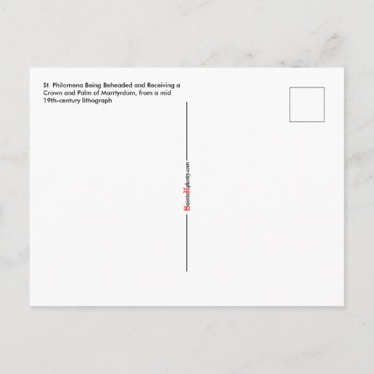 聖フィロメナの首が切られている ポストカード (裏面)