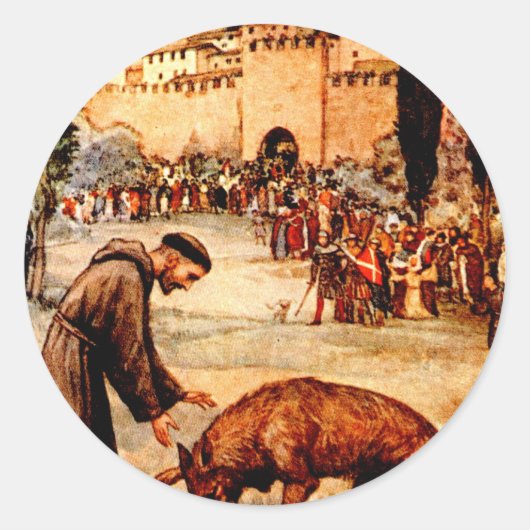 聖フランシスとオオカミ ラウンドシール (正面)