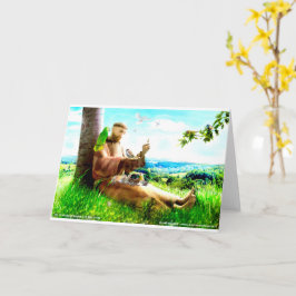 聖フランシスと説教壇の説教者が鳥を取り除く カード