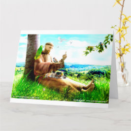 聖フランシスと説教壇の説教者が鳥を取り除く カード