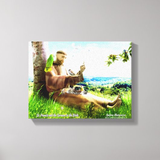 聖フランシスと説教壇の説教者が鳥を取り除く キャンバスプリント (正面)