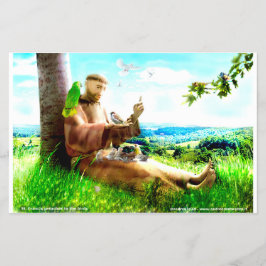 聖フランシスと説教壇の説教者が鳥を取り除く チラシ