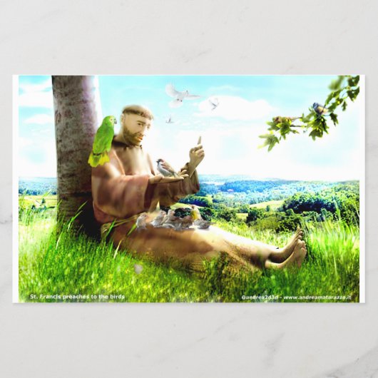 聖フランシスと説教壇の説教者が鳥を取り除く チラシ (正面)