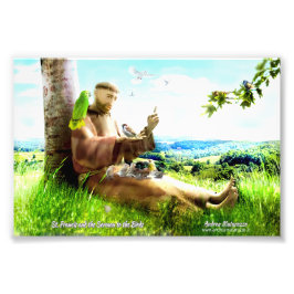 聖フランシスと説教壇の説教者が鳥を取り除く フォトプリント           