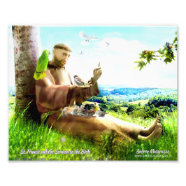 聖フランシスと説教壇の説教者が鳥を取り除く フォトプリント           