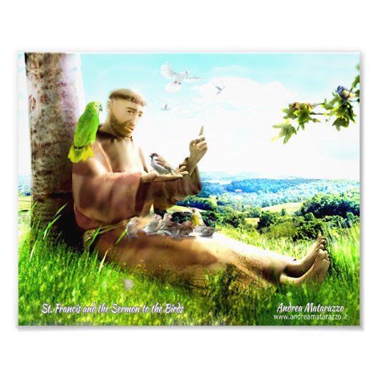 聖フランシスと説教壇の説教者が鳥を取り除く フォトプリント            (正面)