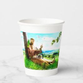 聖フランシスと説教壇の説教者が鳥を取り除く 紙コップ