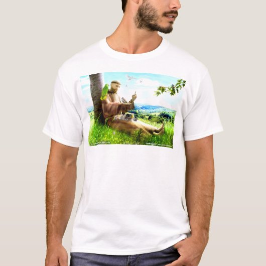 聖フランシスと説教壇の説教者が鳥を取り除く Tシャツ (正面)