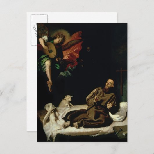 聖フランシスは天使のミュージシャンに慰められた ポストカード (正面/裏面)