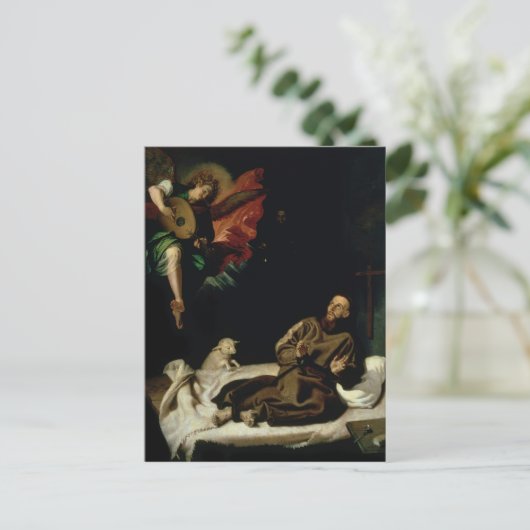 聖フランシスは天使のミュージシャンに慰められた ポストカード (スタンド正面)