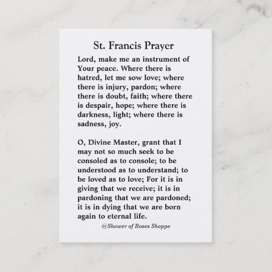 聖フランシス 名刺 (裏面)