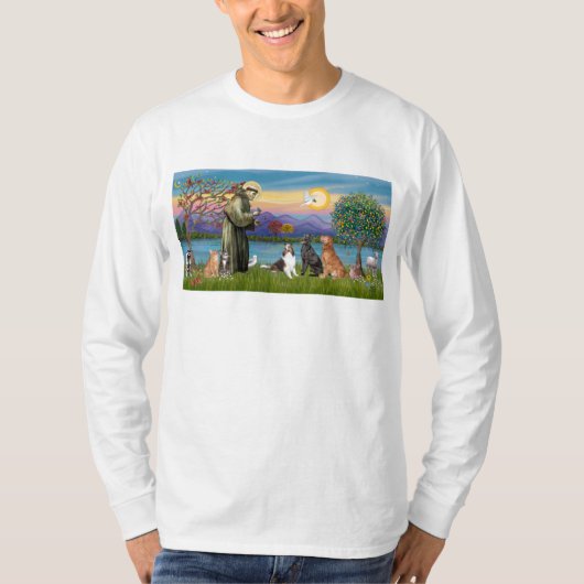 聖フランチェスコ - 3犬、2猫 +++ Tシャツ (正面)