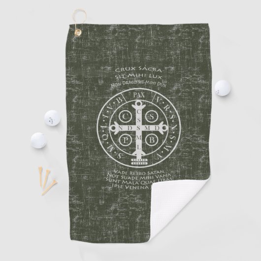 聖ベネディクト勲章ラテン祈りの言葉 ゴルフタオル (インサイチュ)
