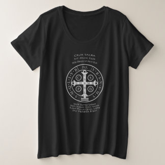聖ベネディクト勲章ラテン祈りの言葉 プラスサイズTシャツ