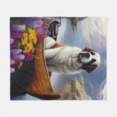 聖ベルナールをパドルに乗せる風光明媚な冒険 フリースブランケット (正面(横))