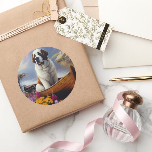 聖ベルナールをパドルに乗せる風光明媚な冒険 ラウンドシール (ギフト)