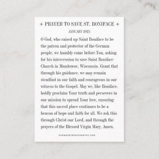 聖ボニフェイスマニトオックカトリック教会祈りの言葉カード プレイスカード (裏面)