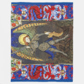 聖マイケル大天使と悪魔、赤いドラゴン フリースブランケット (正面)