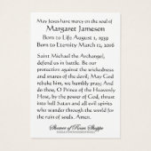 聖マイケル・カトリック葬儀記念聖札 –  (裏面)