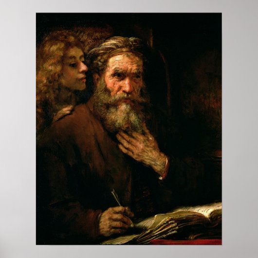 聖マタイと天使, 1655-60 (キャンバス上の油) ポスター (正面)