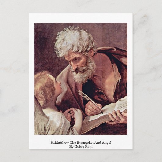 聖マタイ福音伝道者と天使Guido Reni著 ポストカード (正面)