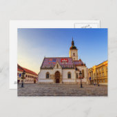 聖マルコ教会とザグレブの日没の広場 ポストカード (正面/裏面)