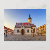 聖マルコ教会とザグレブの日没の広場 ポストカード (正面)