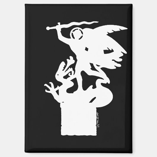 聖ミカエルとドラゴン（白） マグネット (正面)