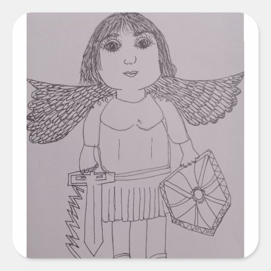 聖ミカエル大天使の白黒 スクエアシール (正面)